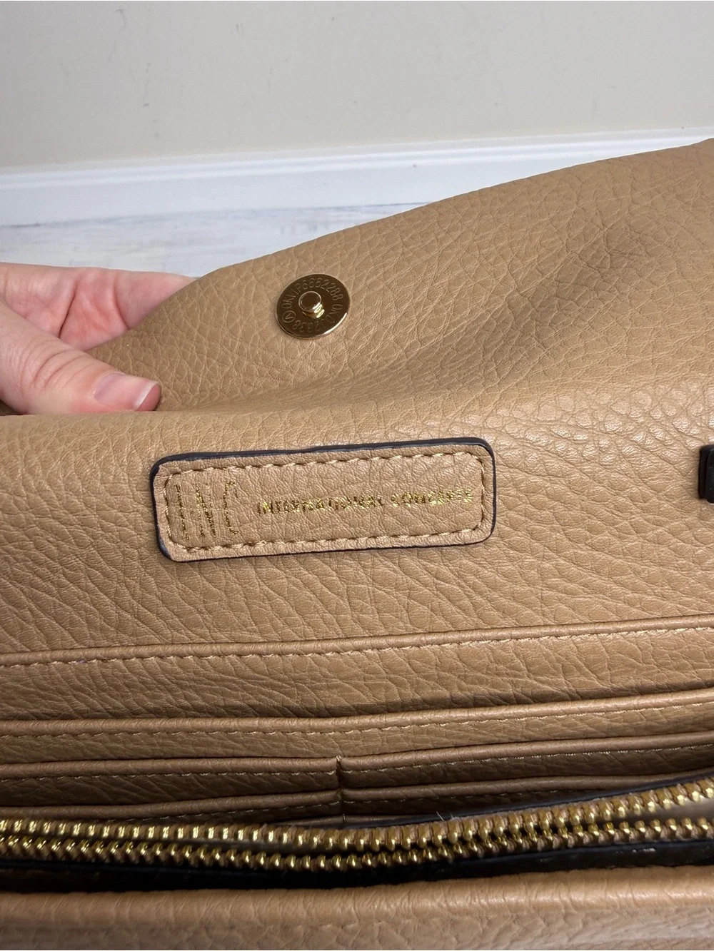 INC International Concepts Tan Leather Fold-Over Crossbody